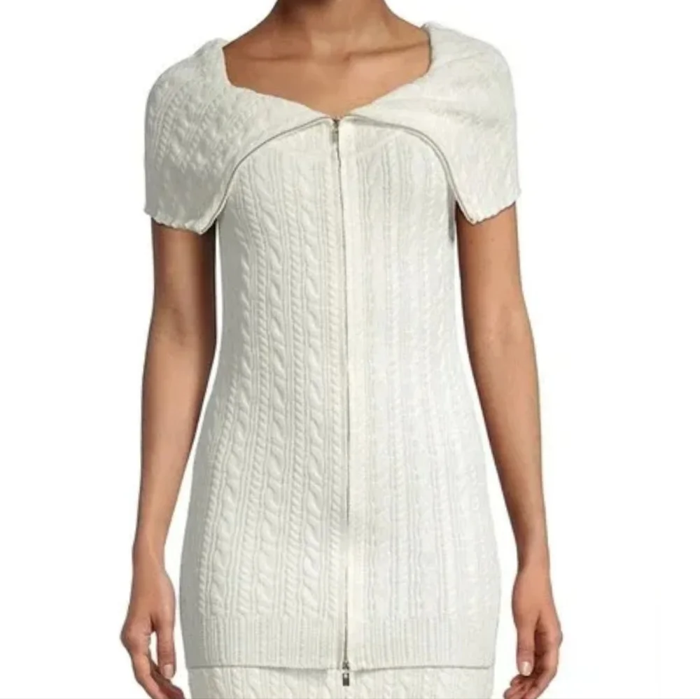 Rebecca Taylor Short Sleeve Cable Zip Sweater S White - Picture 3 of 7